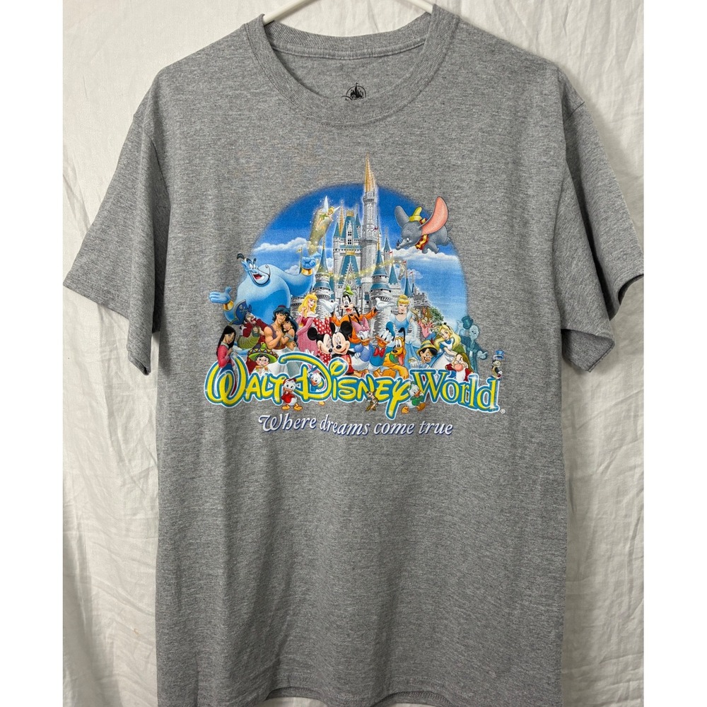 Disney T-Shirt Mens M Gray Walt Disney World Castle Graphic Tee Mickey Genie